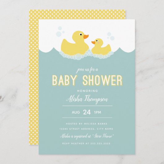 Rubber Ducky Baby shower Invitation Kaart (Voorkant / Achterkant)