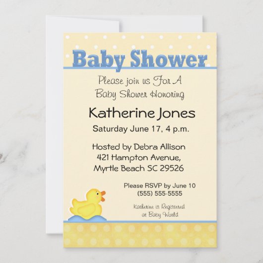 Rubber Ducky Baby shower Invitation Kaart (Voorkant)