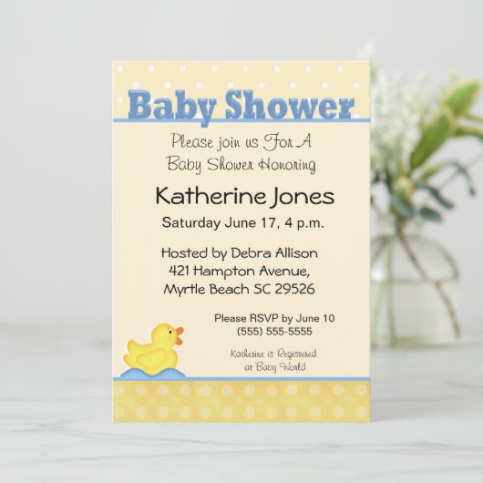 Rubber Ducky Baby shower Invitation Kaart (Staand voorkant)