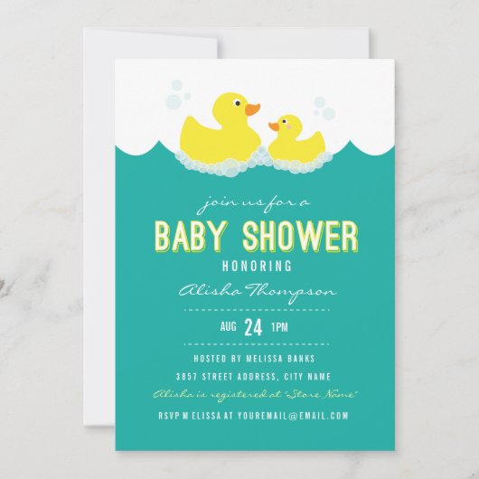 Rubber Ducky Baby shower Invitation Kaart (Voorkant)