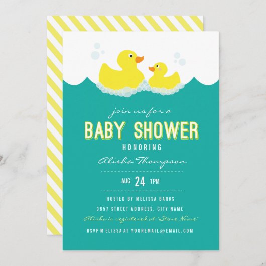 Rubber Ducky Baby shower Invitation Kaart (Voorkant / Achterkant)