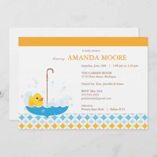 Rubber Ducky Baby shower Invitation Kaart (Voorkant / Achterkant)