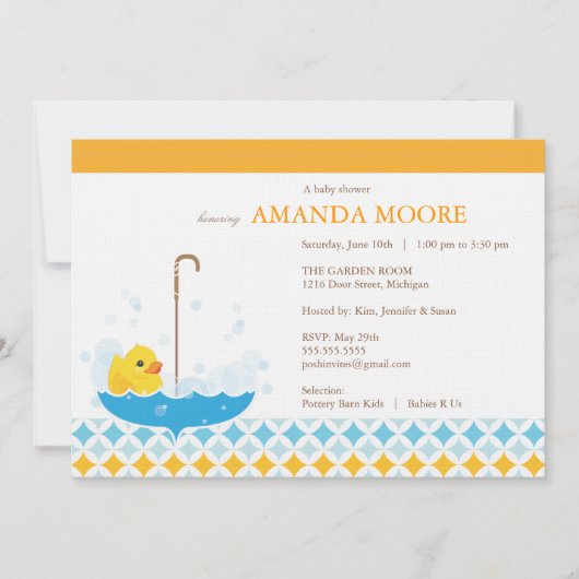Rubber Ducky Baby shower Invitation Kaart (Voorkant)