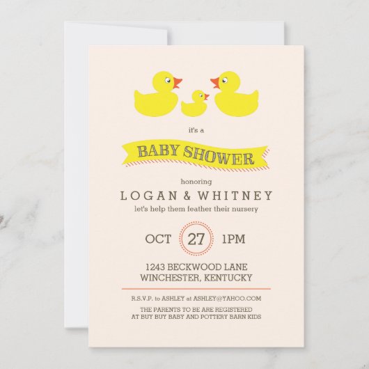 Rubber Ducky Baby shower Invitation Kaart (Voorkant)