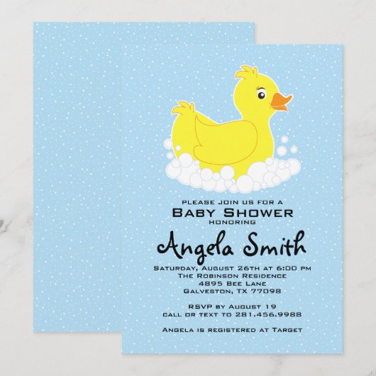 Rubber Ducky Baby shower Invitation Kaart (Voorkant / Achterkant)