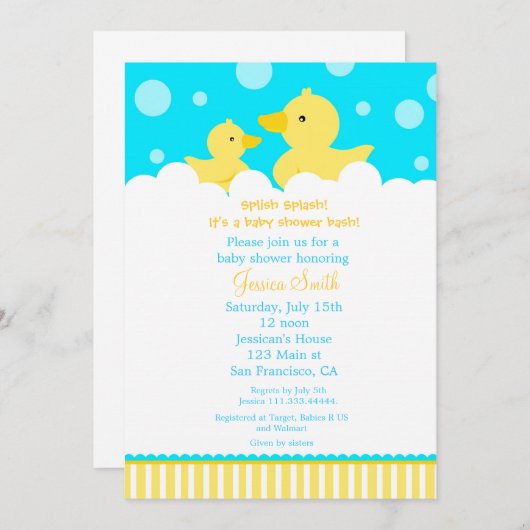 Rubber Ducky Baby shower Invitation Kaart (Voorkant / Achterkant)