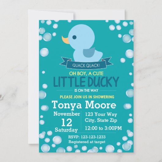 Rubber Ducky Baby shower Invitation Kaart (Voorkant)