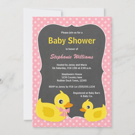 Rubber Ducky Baby shower Invitation Pink & Yellow Kaart (Voorkant)