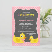 Rubber Ducky Baby shower Invitation Pink & Yellow Kaart (Staand voorkant)
