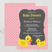 Rubber Ducky Baby shower Invitation Pink & Yellow Kaart (Voorkant / Achterkant)