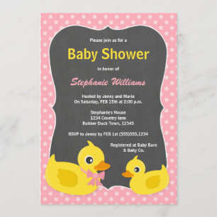 Rubber Ducky Baby shower Invitation Pink & Yellow Kaart