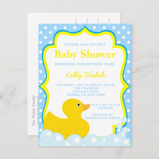 Rubber Ducky Baby shower Invitation Uitnodiging Briefkaart (Voorkant / Achterkant)