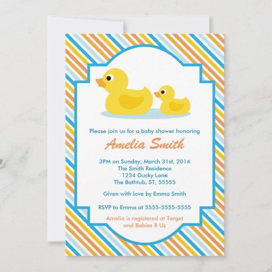 Rubber Ducky Baby shower Invitation - Unisex, Boy Kaart (Voorkant)