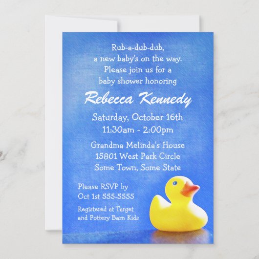 Rubber Ducky Baby Shower Invitations Kaart (Voorkant)