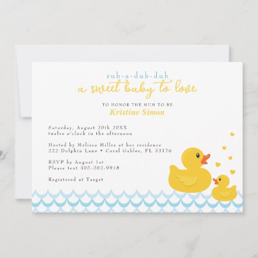 Rubber Ducky Baby shower Uitnodiging | Blauw bad (Voorkant)