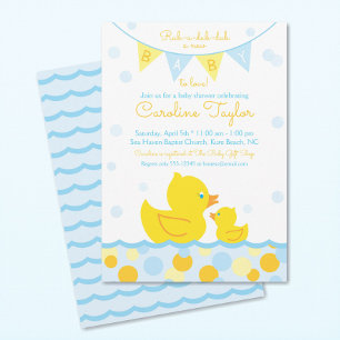 Rubber Ducky Baby shower Uitnodiging blauw & geel