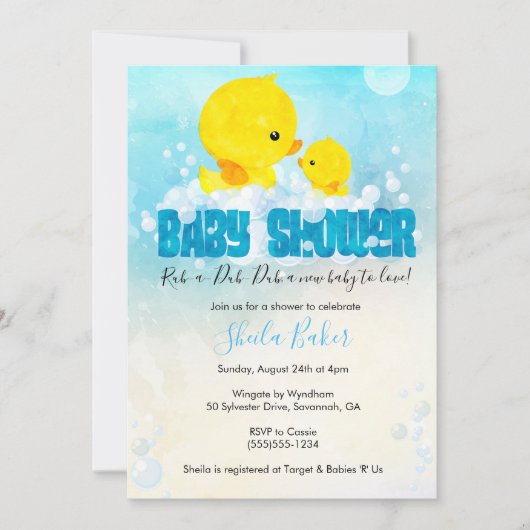Rubber Ducky Baby shower Uitnodiging | Duckie Bath (Voorkant)