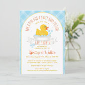 Rubber Ducky Baby shower Uitnodiging | geel bad (Staand voorkant)