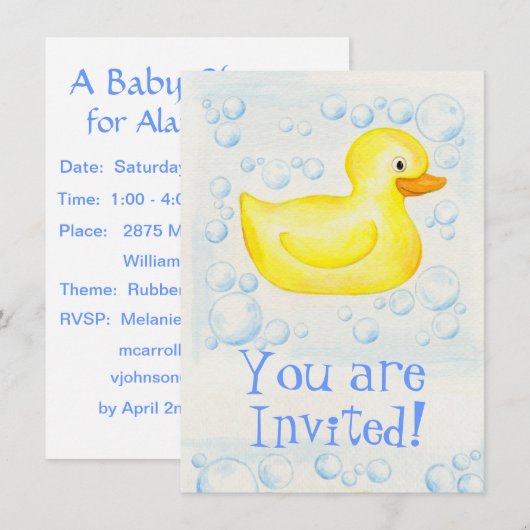 Rubber Ducky Baby shower-uitnodiging Kaart (Voorkant / Achterkant)