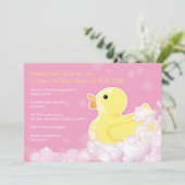 Rubber Ducky - Baby shower Uitnodiging - Roze! (Staand voorkant)