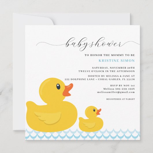 Rubber Ducky Baby shower Uitnodiging | Schattige g (Voorkant)