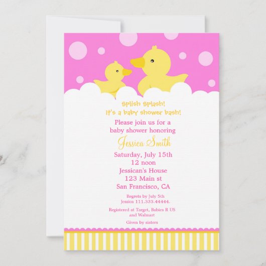 Rubber Ducky Baby shower Uitnodiging voor meisje (Voorkant)