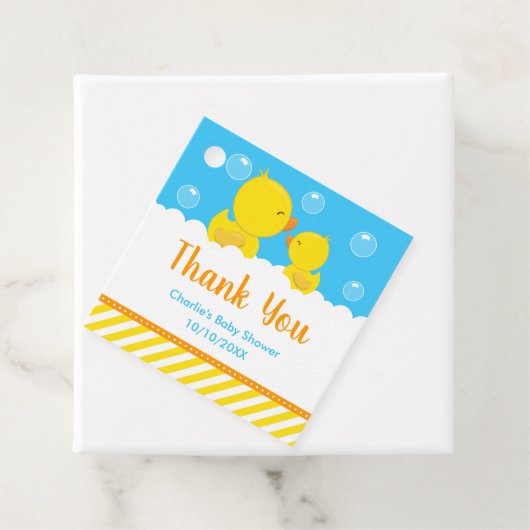 Rubber Ducky Baby shower Yellow Blue Dank je Bedankjes Labels (In situ)