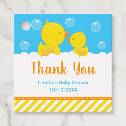 Rubber Ducky Baby shower Yellow Blue Dank je Bedankjes Labels (Voorkant)