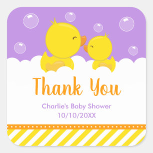 Rubber Ducky Baby shower Yellow Paars Dank je wel Vierkante Sticker
