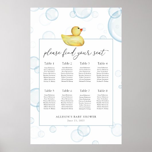 Rubber Ducky Baby shower zitschema Poster (Voorkant)