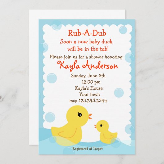 Rubber Ducky Baby Showuitnodigingen Kaart (Voorkant / Achterkant)