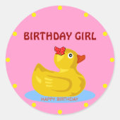 Rubber Ducky "Birthday Girl" Ronde Sticker (Voorkant)