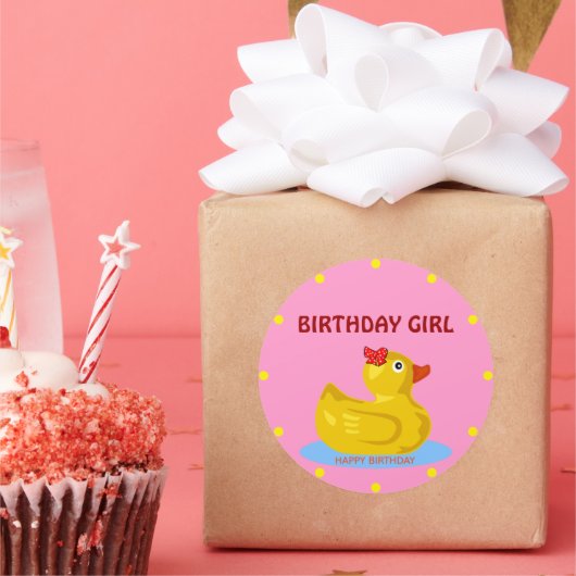 Rubber Ducky "Birthday Girl" Ronde Sticker (Feest)