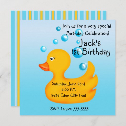Rubber Ducky Birthday Invitations Kaart (Voorkant / Achterkant)