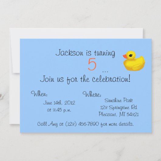 Rubber Ducky Birthday Party Invitations Kaart (Achterkant)