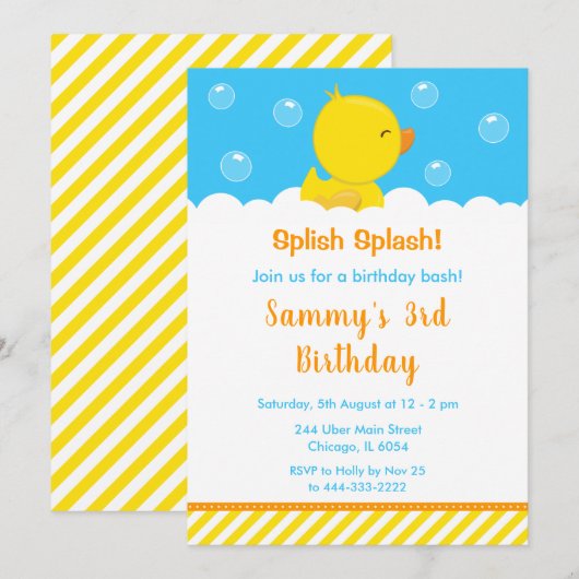 Rubber Ducky Birthday Party Yellow and Blue Kaart (Voorkant / Achterkant)
