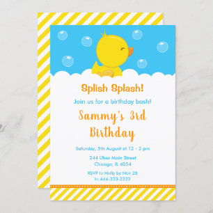 Rubber Ducky Birthday Party Yellow and Blue Kaart