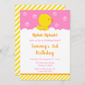 Rubber Ducky Birthday Party Yellow and Pink Kaart (Voorkant / Achterkant)