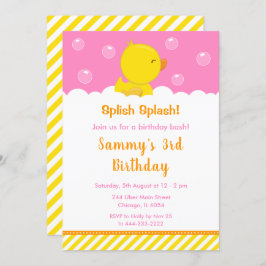 Rubber Ducky Birthday Party Yellow and Pink Kaart
