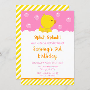 Rubber Ducky Birthday Party Yellow and Pink Kaart