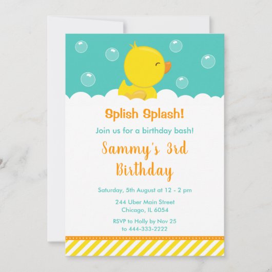 Rubber Ducky Birthday Party Yellow en Green Kaart (Voorkant)