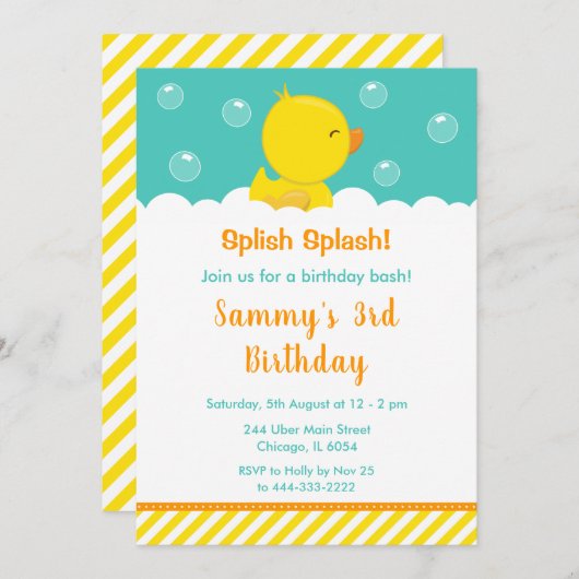 Rubber Ducky Birthday Party Yellow en Green Kaart (Voorkant / Achterkant)