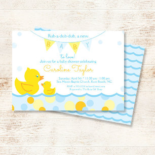 Rubber Ducky Blauw & Geel Baby shower Invitation Kaart