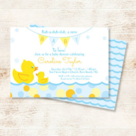 Rubber Ducky Blauw & Geel Baby shower Invitation Kaart