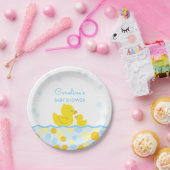 Rubber Ducky Blauw & Geel Baby shower Papieren Bordje (Feest)