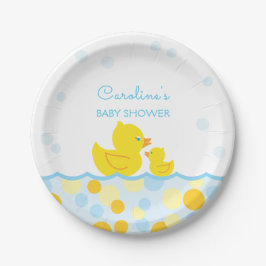 Rubber Ducky Blauw & Geel Baby shower Papieren Bordje