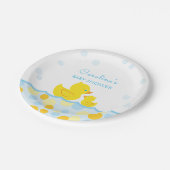 Rubber Ducky Blauw & Geel Baby shower Papieren Bordje (Gekanteld)