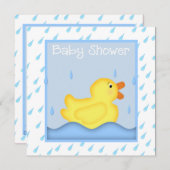 Rubber Ducky Blue Baby shower Invitation Kaart (Voorkant / Achterkant)