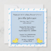 Rubber Ducky Blue Baby shower Invitation Kaart (Achterkant)