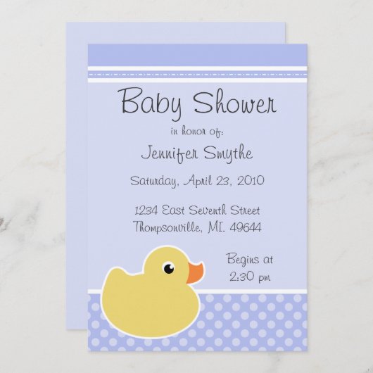 Rubber Ducky Blue Baby Shower-uitvindingen Kaart (Voorkant / Achterkant)